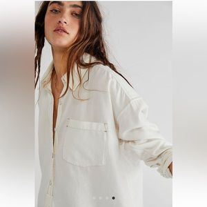 Free People Smock Oxford Shirt in White Combo, Size XS